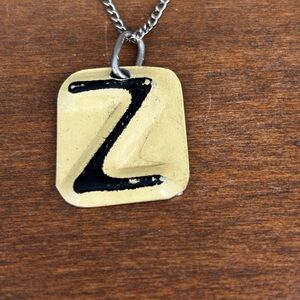 Letter Z vintage  license plate cut out Initial Pendant Necklace